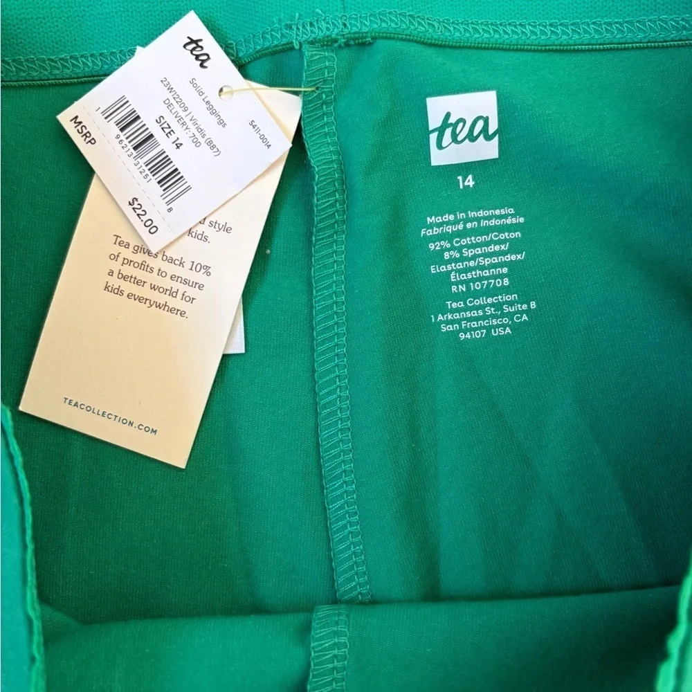 Tea Collection Girls Full-Length Leggings Sz 14 • solid Rich Green Knit • NWT*Z